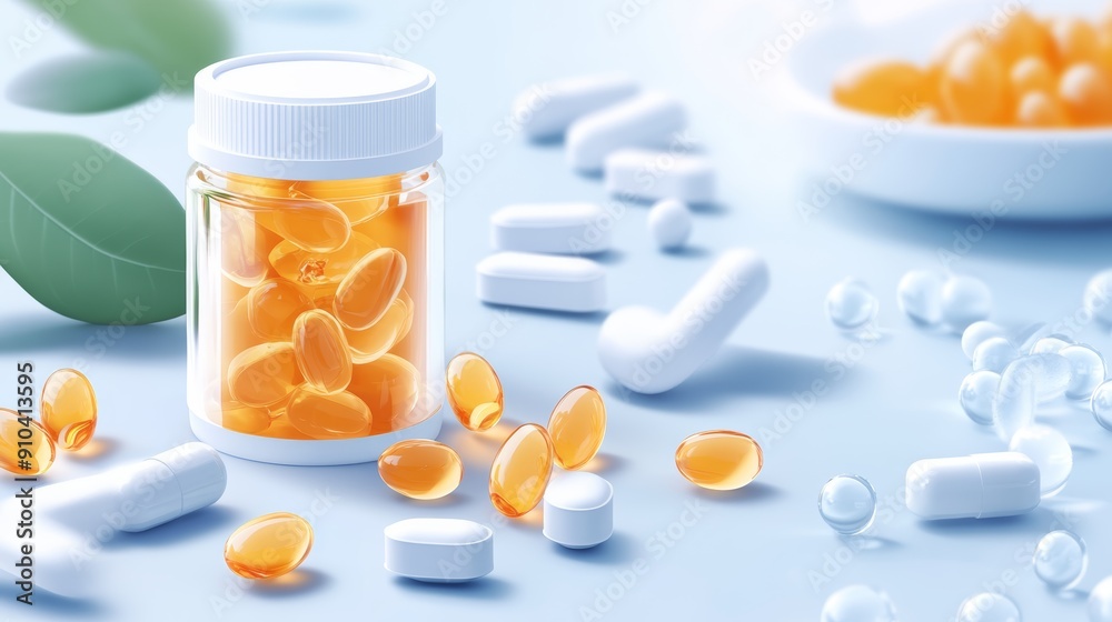 Assorted Capsules and Tablets in a Jar Assorted Capsules and Tablets in a Jar