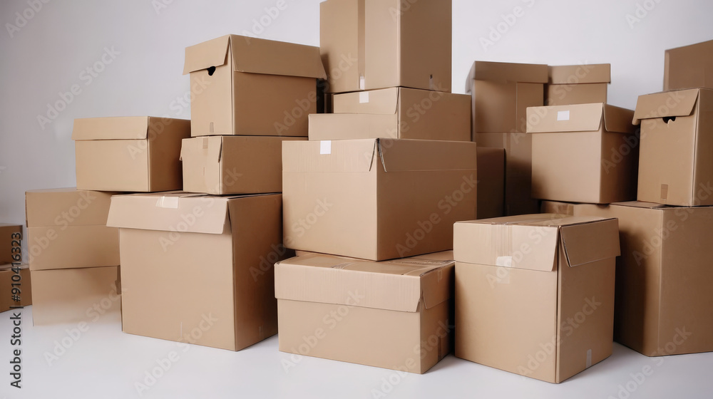 Pile of Brown Boxes on White Floor Pile of Brown Boxes on White Floor