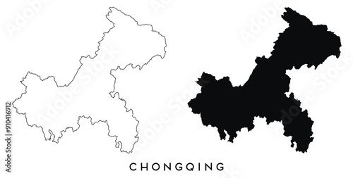Chongqing map outline and black silhouette vector
