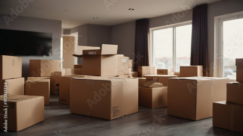 Room Filled With Cardboard Boxes photo