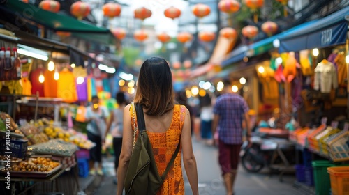 Vibrant Night Market Exploration in a Bustling Asian City With Colorful Lanterns and Local Goods