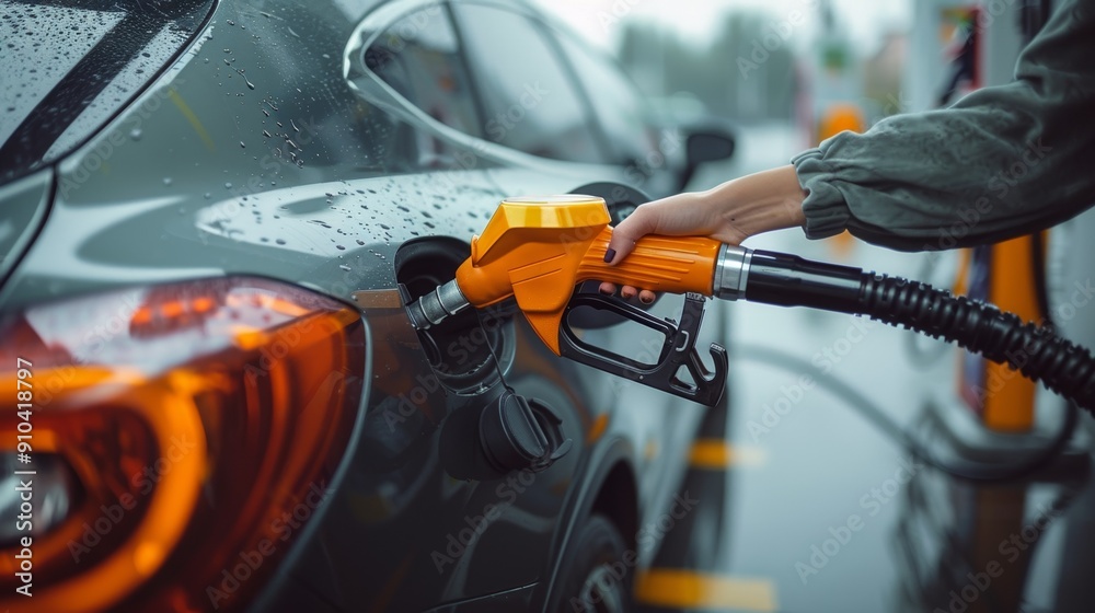 Female hand refilling car at the gas station Female hand refilling car at the gas station