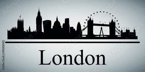 The city skyline. London. Silhouettes of buildings. Vector on a gray background