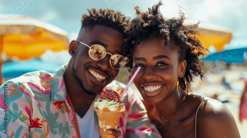 Summer bliss with a young couple savoring their ice cream