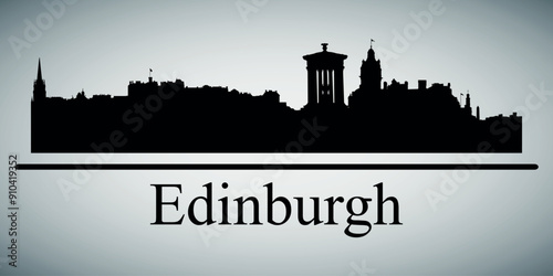 The city skyline. Edinburgh. Silhouettes of buildings. Vector on a gray background