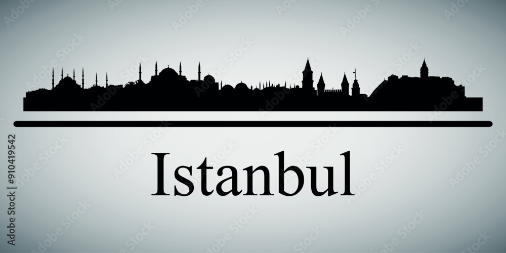 Obraz premium The city skyline. Istanbul. Silhouettes of buildings. Vector on a gray background 