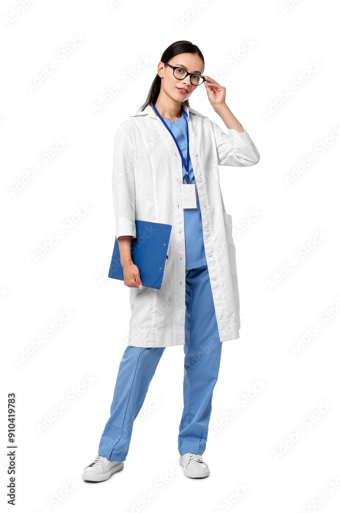 Smiling nurse with clipboard on white background Smiling nurse with clipboard on white background