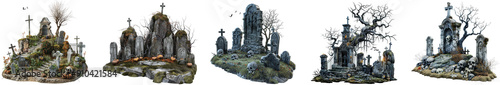 Pack of Spooky Halloween graveyard style set isolated on transparent photo