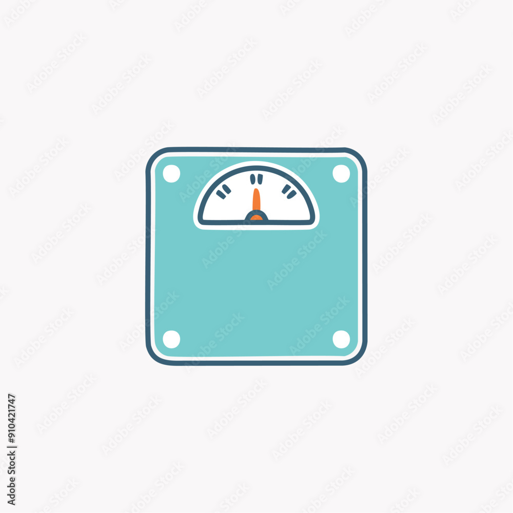 Cartoon Illustration of a Simple Blue Weighing Scale with an Analog Display for Measuring Body Weight and Fitness Tracking