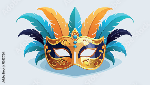 Colorful Carnival Mask with Ornate Feathers and Festive Decorations, Perfect for Celebrations and Masquerade Parties