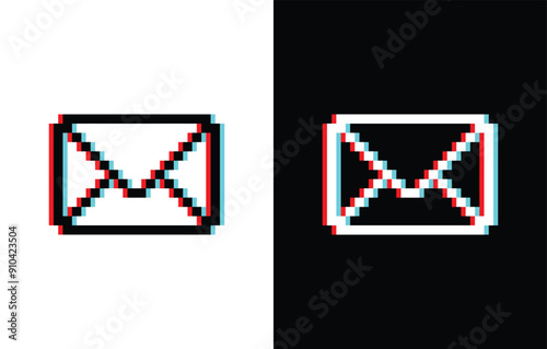 glich effect pixel mail icon Envelope icon vector