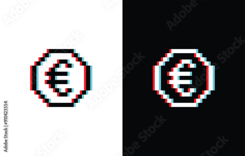 glich effect pixel art euro vector euro coin icon pixel money element for 8 bit game