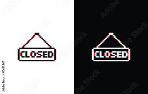 glich effect pixel closed icon. Vector pixel art closed button 8 bit logo for game