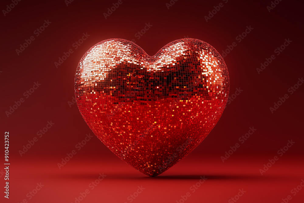 Heart shaped disco ball on red background Heart shaped disco ball on red background