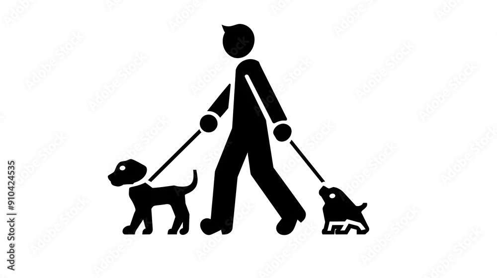 a minimal black-and-white 2D icon depicting a person walking their dog a minimal black-and-white 2D icon depicting a person walking their dog