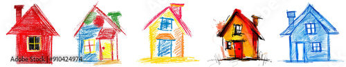 Pack of Scribbled house set isolated on transparent background