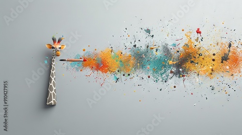  Giraffe with tongue stuck out and paint splattered body photo