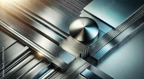 A captivating image featuring an abstract structure made of metallic surfaces. The design incorporates both smooth and textured elements, with sharp angles and curves that create a dynamic visual effe
