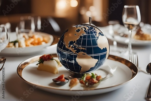 hotels fork cuisine famous World food world plate practiced menu Globe model International inter serve placed spoon photo