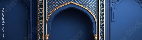 Golden Ornate Archway on a Deep Blue Wall