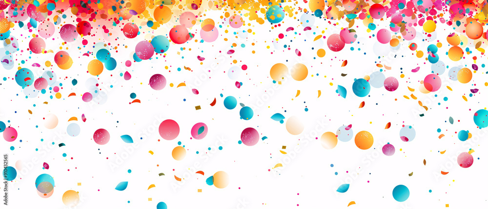 Colorful Confetti and Circles Falling on White Background Festive Celebration Design Colorful Confetti and Circles Falling on White Background Festive Celebration Design