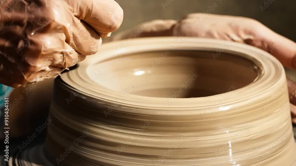 An artisan meticulously forms a clay bowl using a pottery wheel, demonstrating craftsmanship and attention to detail