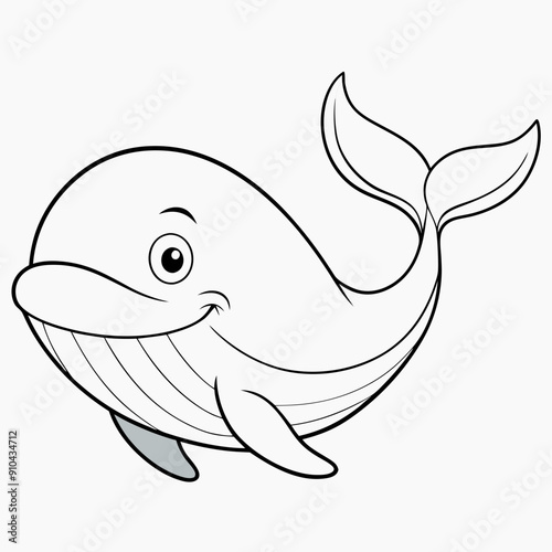 Whale vector illustration. Outline drawing colouring page in underwater book or page for children.