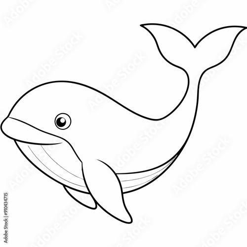 Whale vector illustration. Outline drawing colouring page in underwater book or page for children.