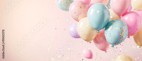 Colorful Balloons with Confetti   Pastel Birthday Party Decorations photo