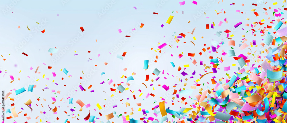 Colorful Confetti Falling on Blue Sky Background, Festive Celebration Design Colorful Confetti Falling on Blue Sky Background, Festive Celebration Design