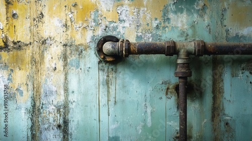 Leaking pipe in an abandoned building, emphasizing neglect and decay