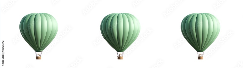 Fototapeta premium Three Green Hot Air Balloons Against a White Background