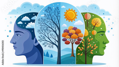 Psychology concept vector illustration. Mental health, depression, seasonal affected, sleep disorder. Psychiatry, philosophy.. photo
