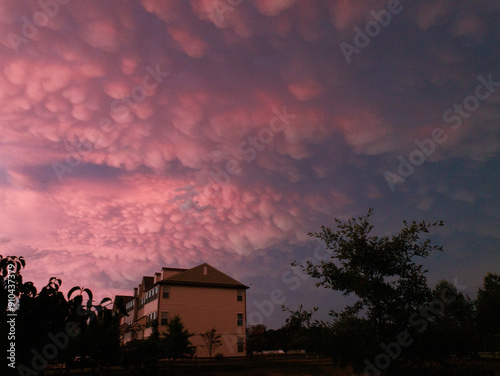 Mammatus clouds at Sunset in a dramatic pink and blue sky