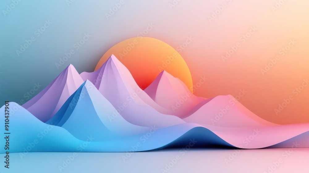 Stylish abstract landscape featuring pastel mountains and a vibrant sun, ideal for backgrounds and modern design projects. Stylish abstract landscape featuring pastel mountains and a vibrant sun, ideal for backgrounds and modern design projects.
