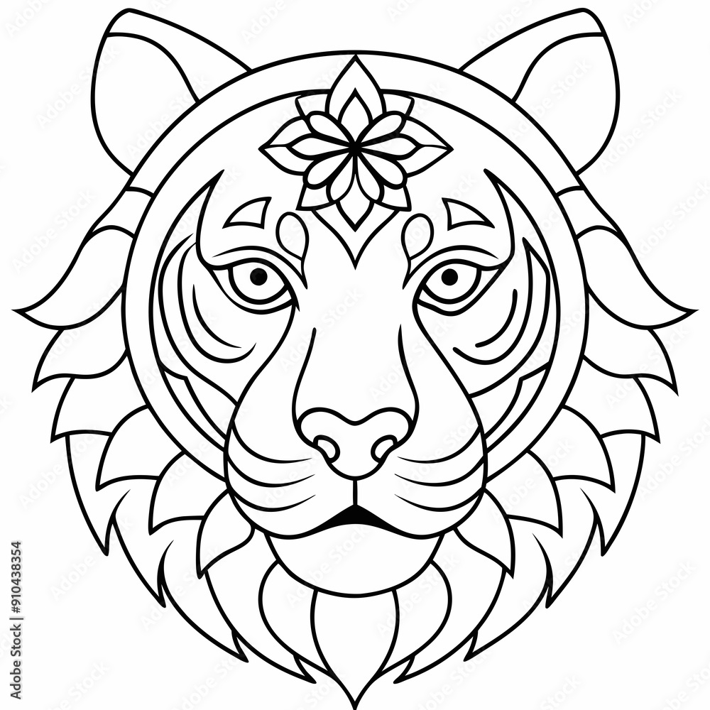 Obraz premium Adult coloring book. a Tiger head. Line art design for antistress colouring pages in zentangle style. Vector illustration.