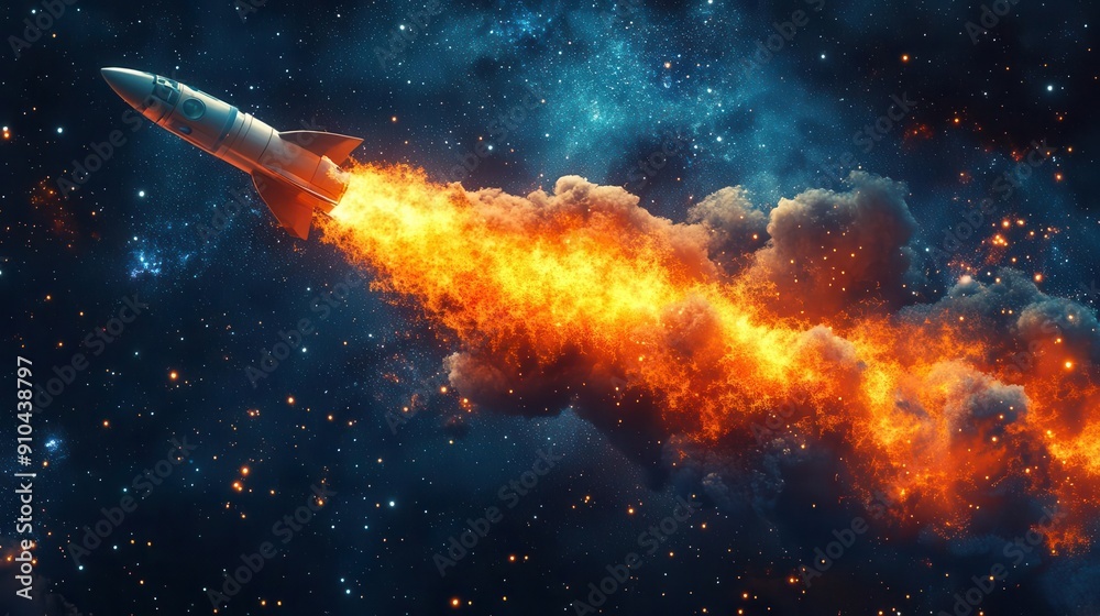 stylized rocket soaring through a starry night sky vibrant trail of fire and smoke symbolizing ambition and progress against a backdrop of constellations stylized rocket soaring through a starry night sky vibrant trail of fire and smoke symbolizing ambition and progress against a backdrop of constellations
