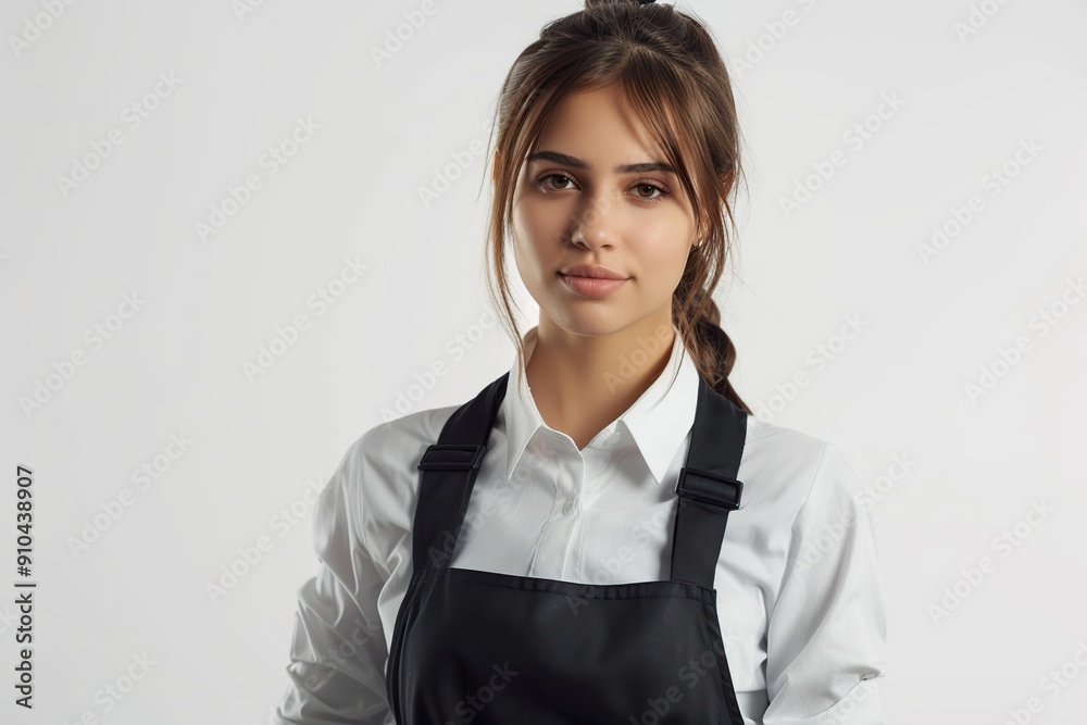 Handsome woman waiter isolated on white background Handsome woman waiter isolated on white background