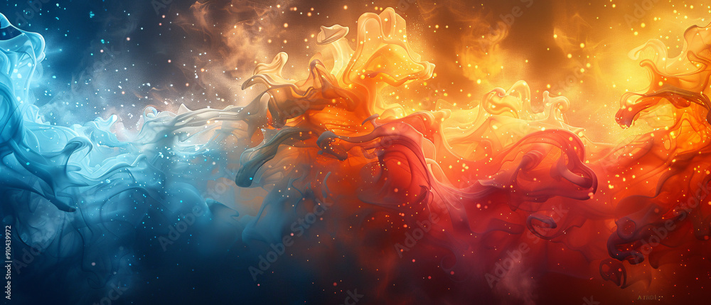 Abstract Fire and Ice Swirling Colors with Glowing Particles Abstract Fire and Ice Swirling Colors with Glowing Particles
