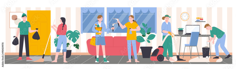 People cleaning home. Splendid vector scene People cleaning home. Splendid vector scene