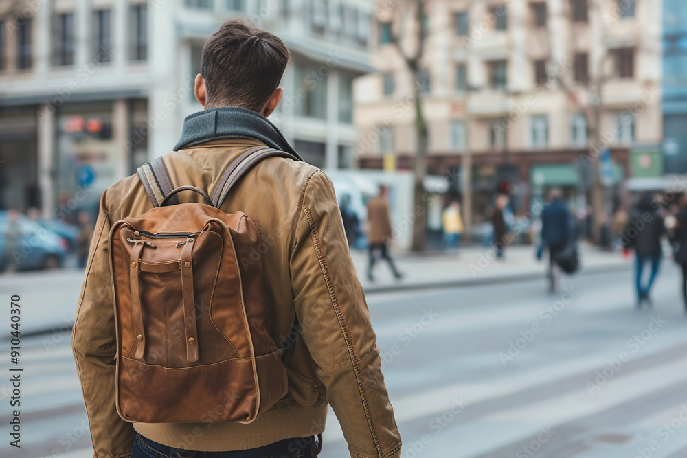 Handsome man tourist in fashion clothes and backpack Handsome man tourist in fashion clothes and backpack