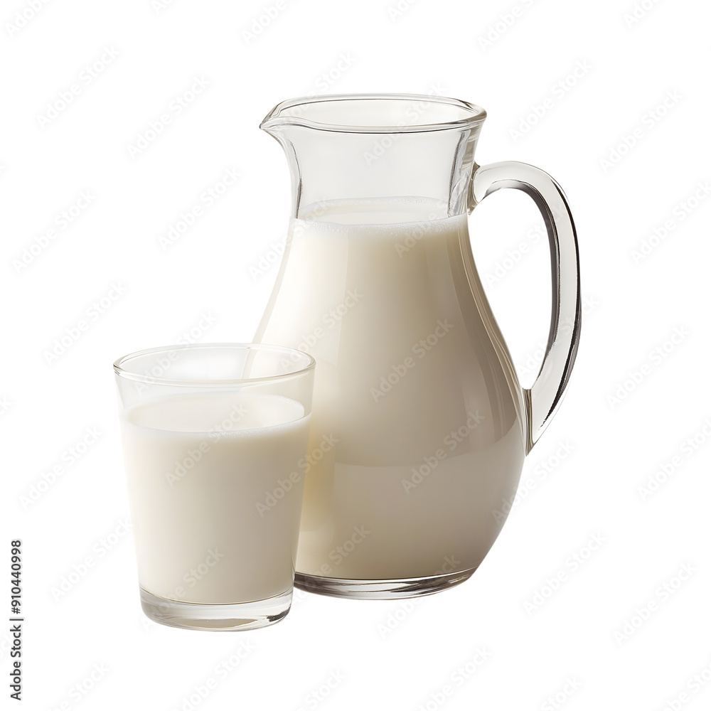 jug and a glass of milk isolated on transparent background Generative Ai. jug and a glass of milk isolated on transparent background Generative Ai.