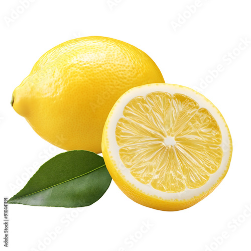 fresh ripe lemon with leaf isolated on transparent background Generative Ai. photo