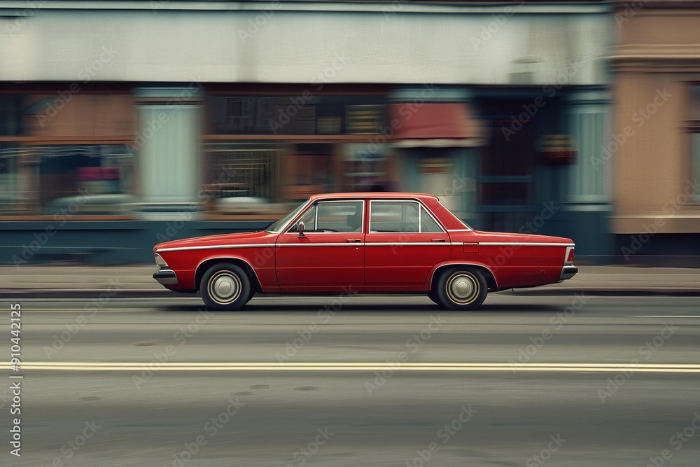 red passenger car on the road motion blur red passenger car on the road motion blur