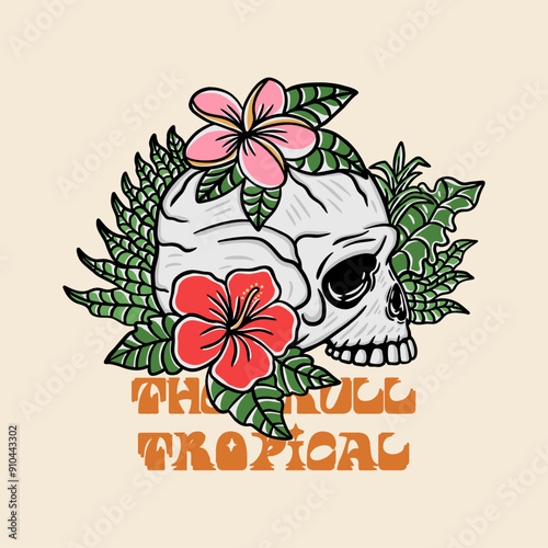Skull Tropical Logo Vector Illustration