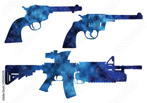 Colorful watercolor Weapon or Pistol or guns vector art