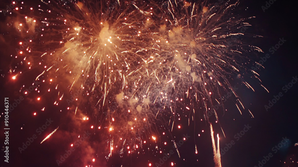 Obraz premium Fireworks burst against a dark night sky.