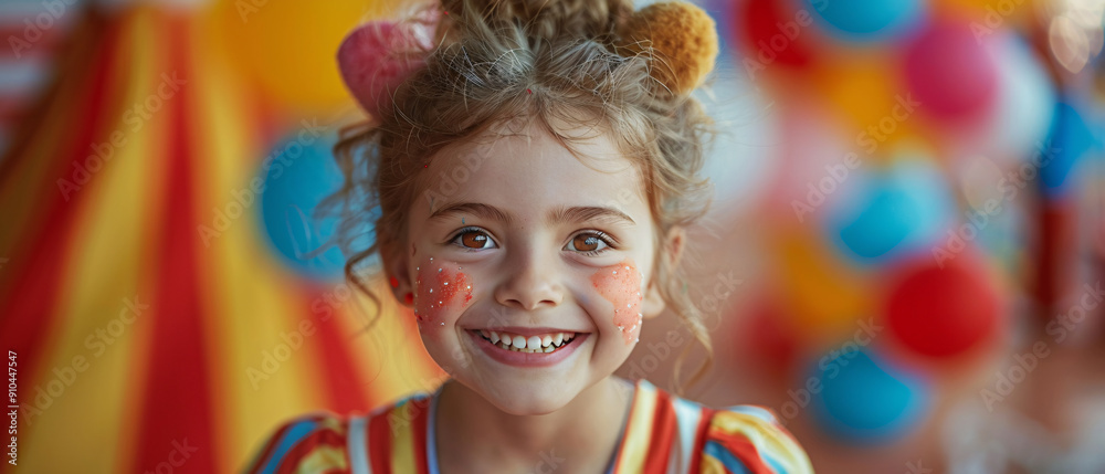 Happy Little Girl With Colorful Face Paint Smiling at the Carnival Happy Little Girl With Colorful Face Paint Smiling at the Carnival