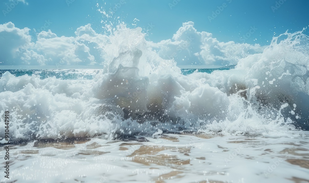 Fototapeta premium Ocean waves crashing on shore, dynamic motion