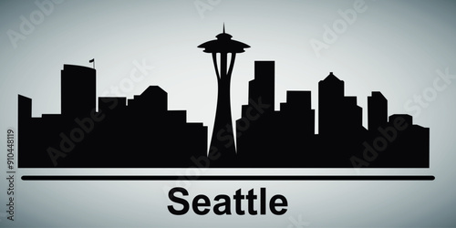 The city skyline. Seattle. Silhouettes of buildings. Vector on a gray background	
